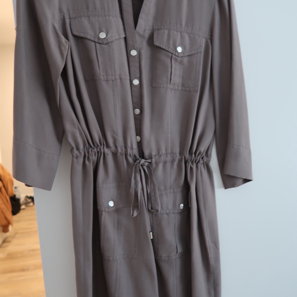 Michael Kors Brown Long-Sleeve Drawstring Utility Dress